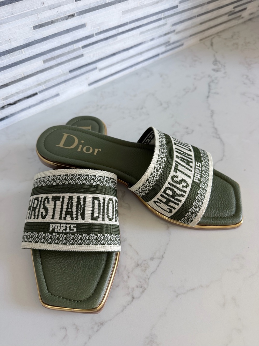 Dior Olive Green Logo Canvas Slide Sandals size 7 - Picture 12 of 12